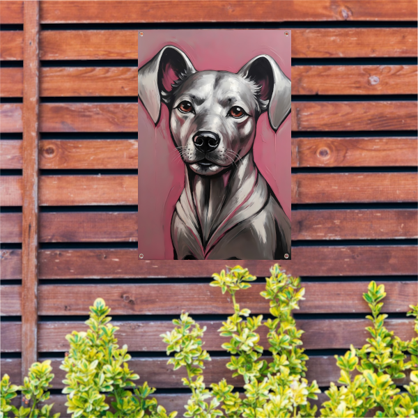 Abstract Portret van een Hond in Roze en Zilver tuinposter