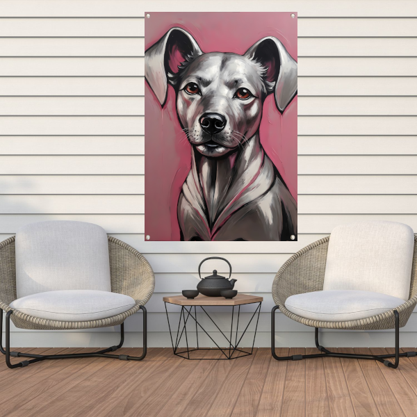 Abstract Portret van een Hond in Roze en Zilver tuinposter