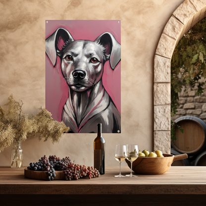 Abstract Portret van een Hond in Roze en Zilver tuinposter