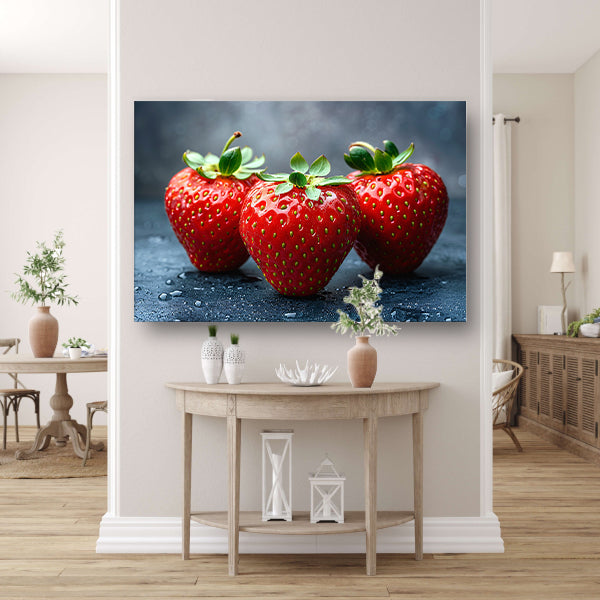Glinsterende aardbeien canvas met baklijst