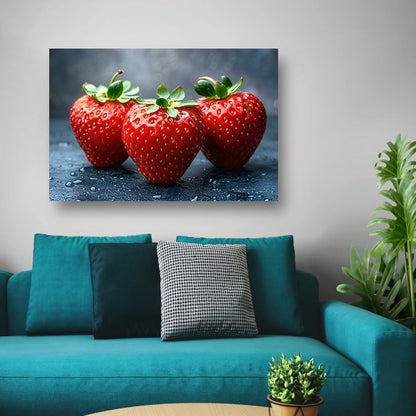 Glinsterende aardbeien canvas met baklijst