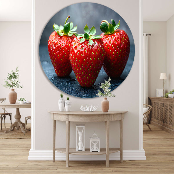 Glinsterende aardbeien aluminium muurcirkel