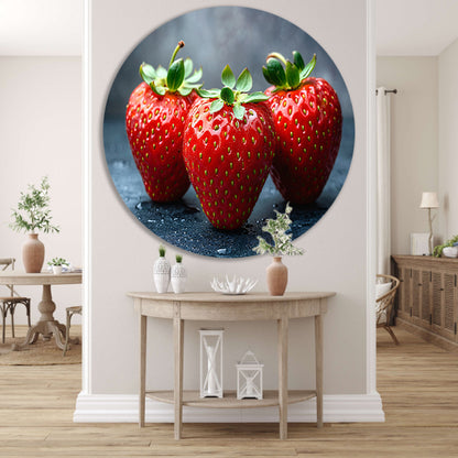 Glinsterende aardbeien aluminium muurcirkel
