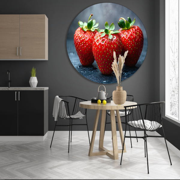 Glinsterende aardbeien aluminium muurcirkel