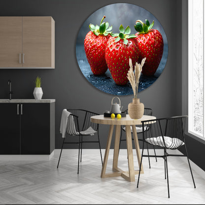 Glinsterende aardbeien aluminium muurcirkel