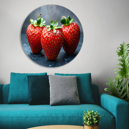 Glinsterende aardbeien aluminium muurcirkel