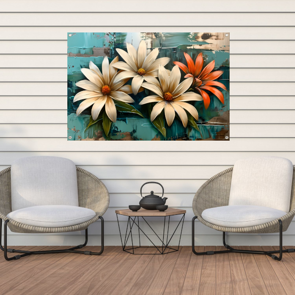 Abstracte bloemen met levendige kleuren tuinposter