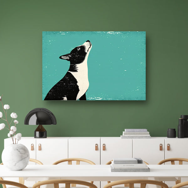 Minimalistische illustratie van een hond in kleur acrylglas