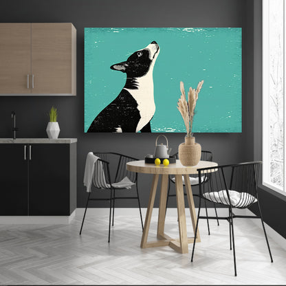 Minimalistische illustratie van een hond in kleur canvas met baklijst