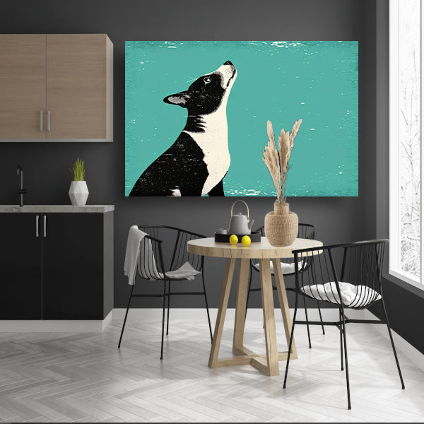 Minimalistische illustratie van een hond in kleur acrylglas