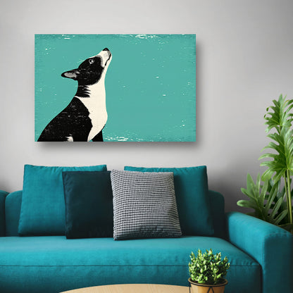 Minimalistische illustratie van een hond in kleur acrylglas