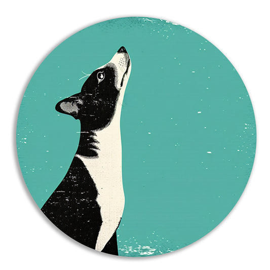 Minimalistische illustratie van een hond in kleur aluminium muurcirkel