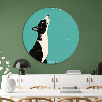 Minimalistische illustratie van een hond in kleur aluminium muurcirkel
