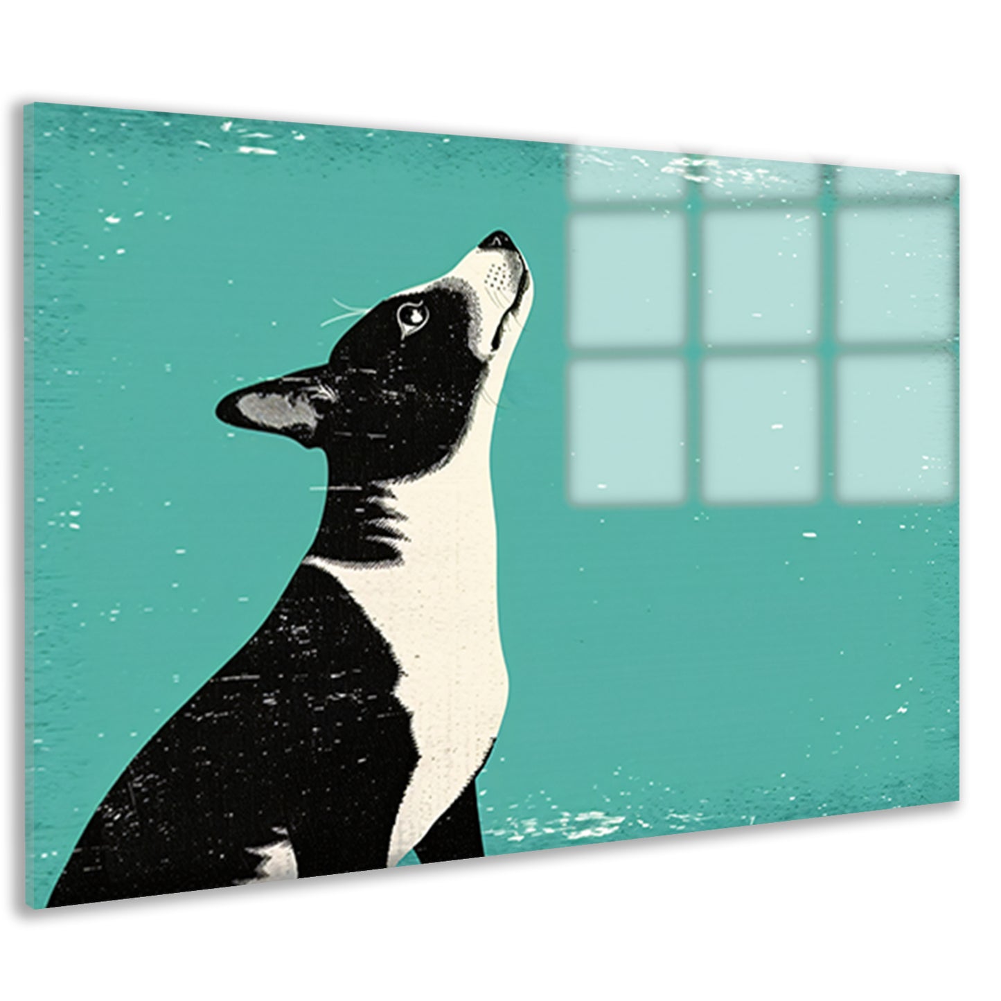 Minimalistische illustratie van een hond in kleur acrylglas