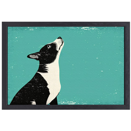 Minimalistische illustratie van een hond in kleur canvas met baklijst