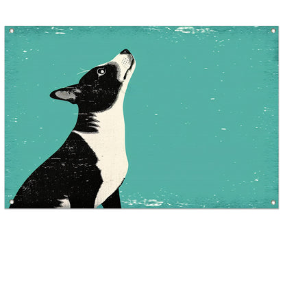 Minimalistische illustratie van een hond in kleur tuinposter