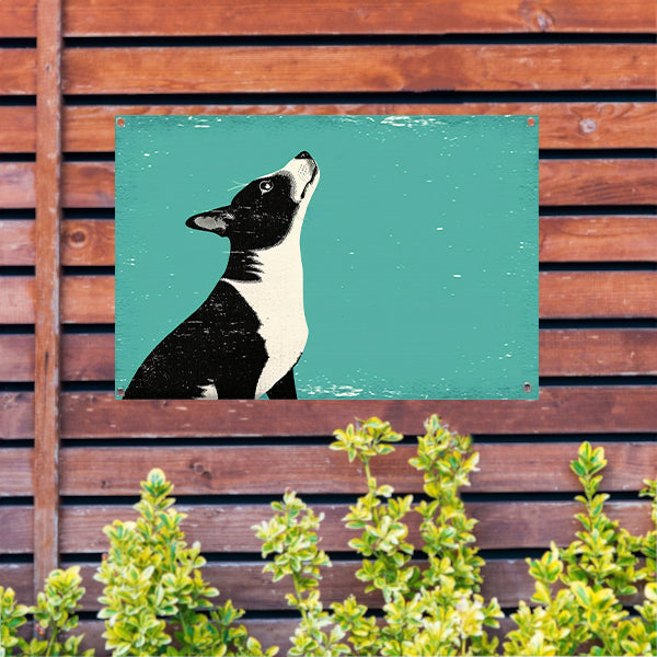 Minimalistische illustratie van een hond in kleur tuinposter