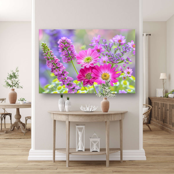 Kleurrijke bloemen in zachte focus acrylglas