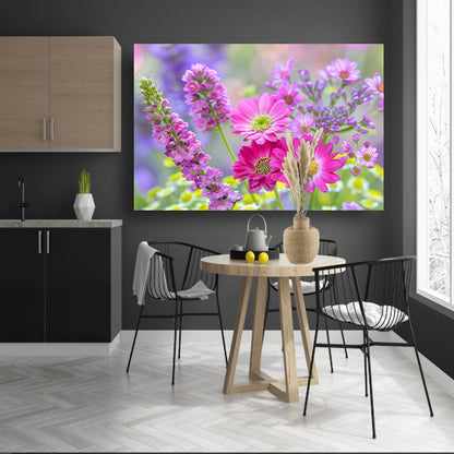 Kleurrijke bloemen in zachte focus canvas