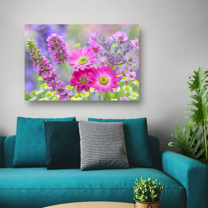 Kleurrijke bloemen in zachte focus canvas