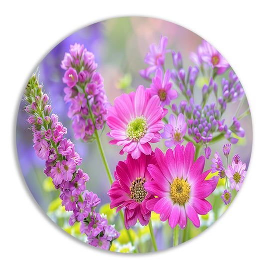 Kleurrijke bloemen in zachte focus forex muurcirkel