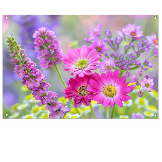 Kleurrijke bloemen in zachte focus tuinposter