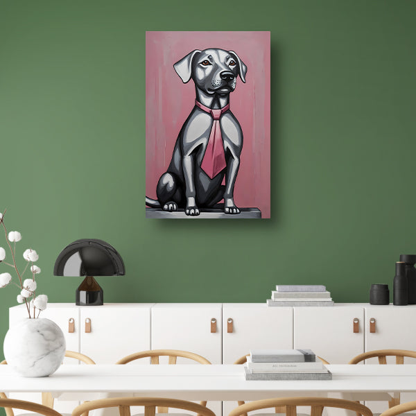 Elegante Hond met Roze Stropdas Kunst poster
