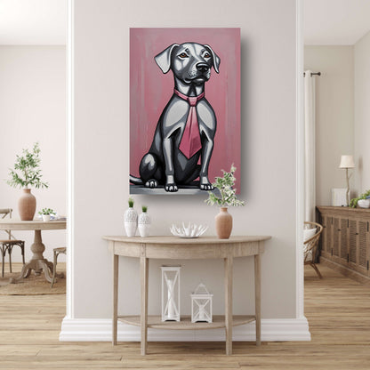 Elegante Hond met Roze Stropdas Kunst poster