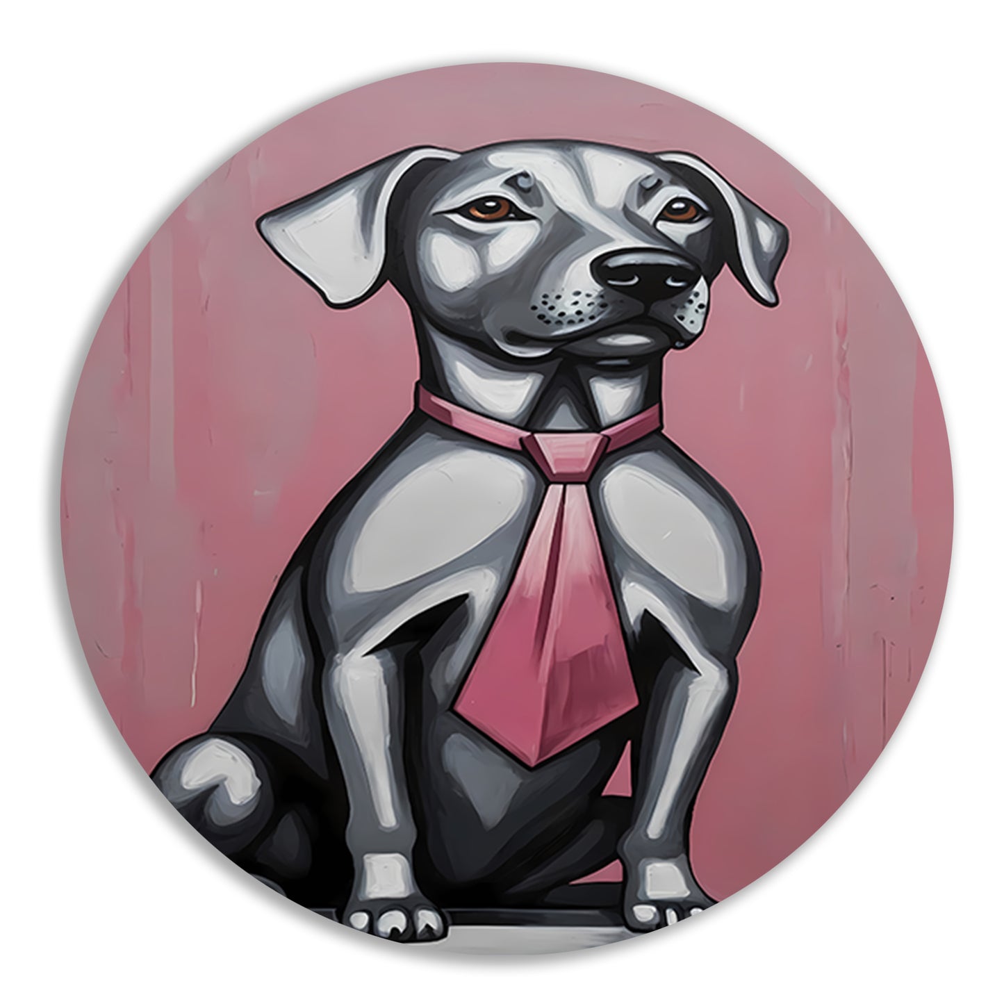 Elegante Hond met Roze Stropdas Kunst aluminium muurcirkel