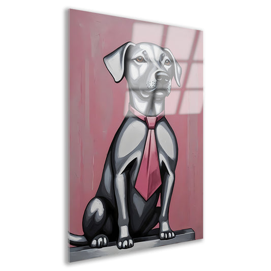Elegante Hond met Roze Stropdas Kunst Acrylglas