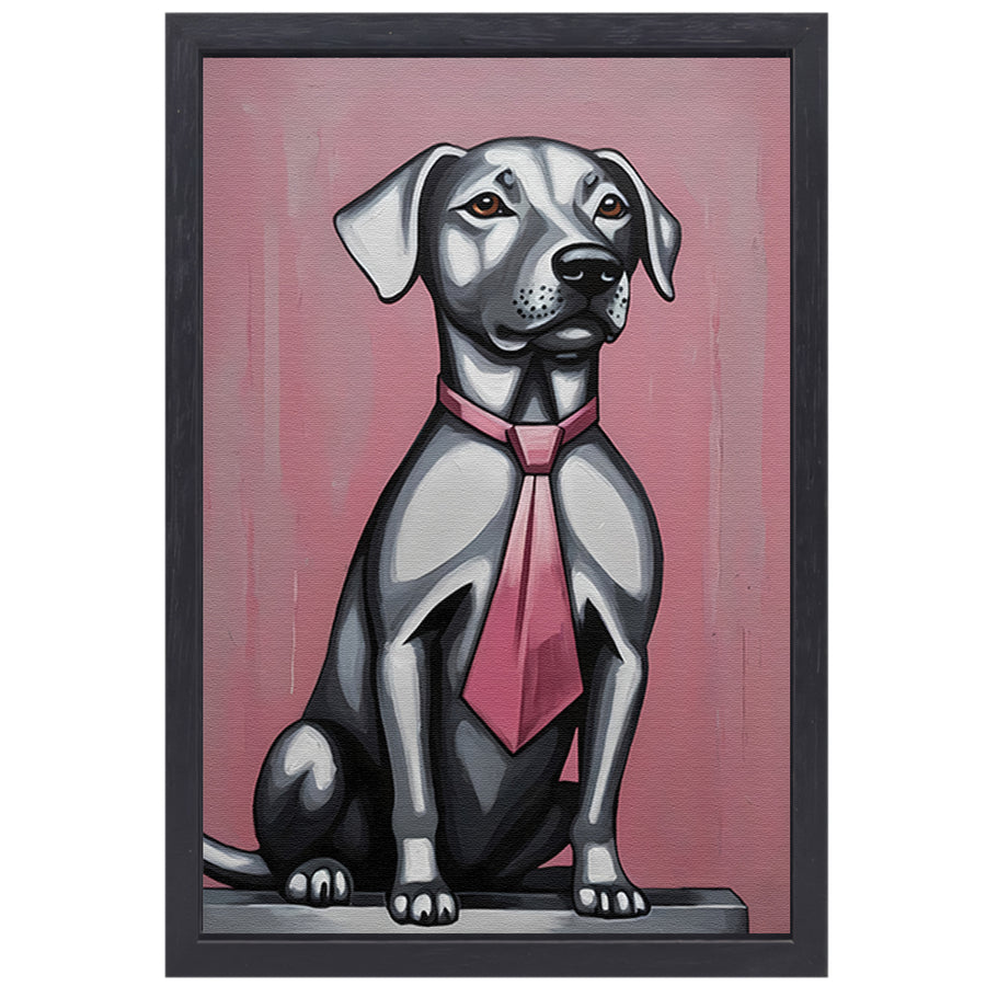 Elegante Hond met Roze Stropdas Kunst canvas met baklijst