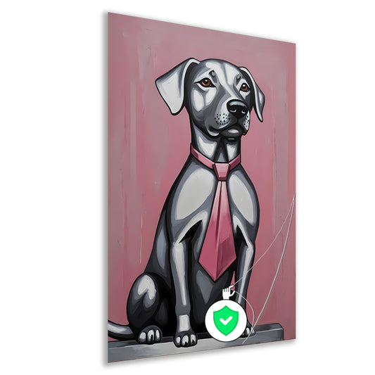 Elegante Hond met Roze Stropdas Kunst poster
