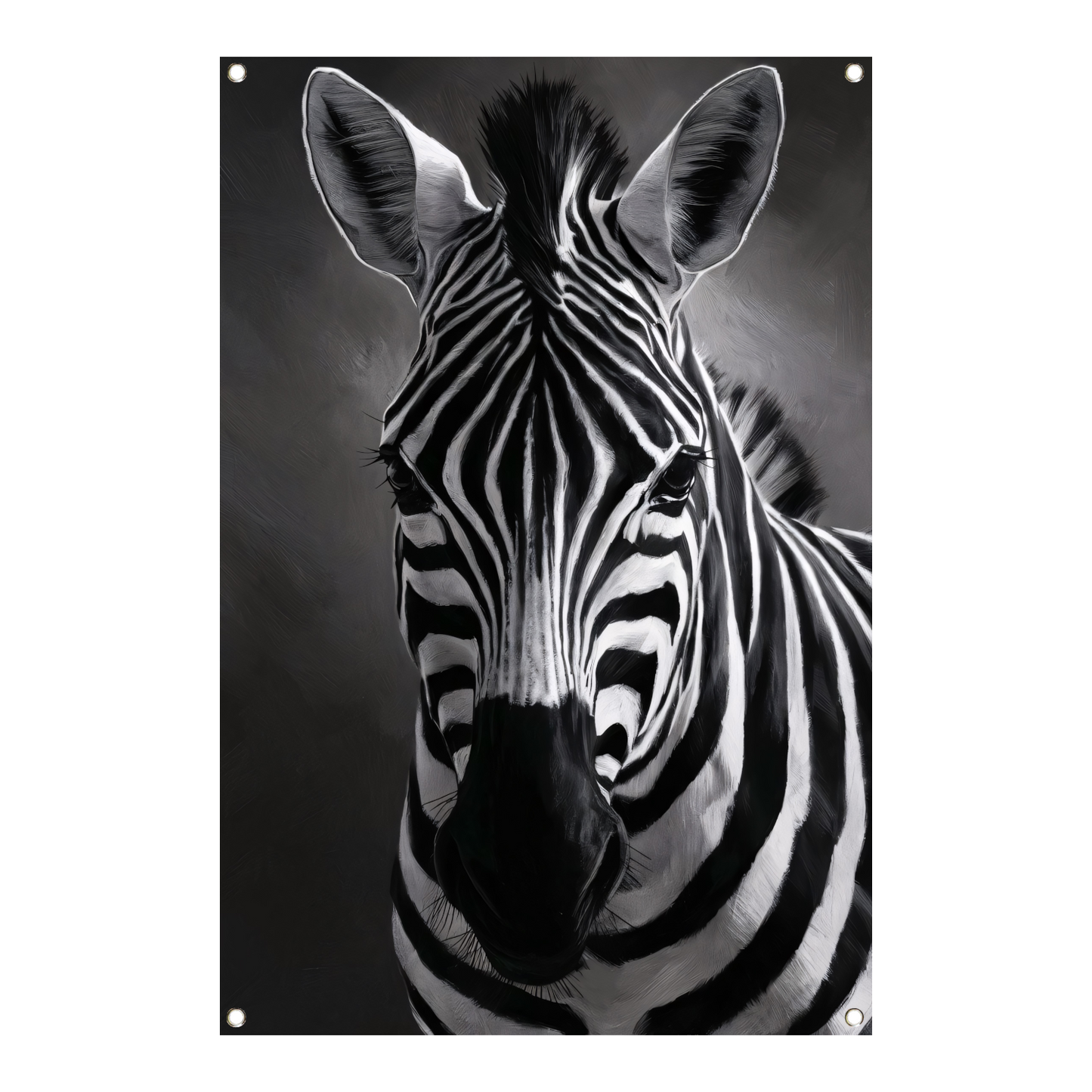 Zebra in Zwart-Wit Monochroom Portret tuinposter