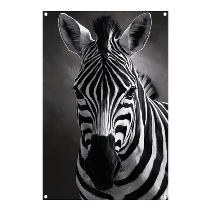 Zebra in Zwart-Wit Monochroom Portret tuinposter