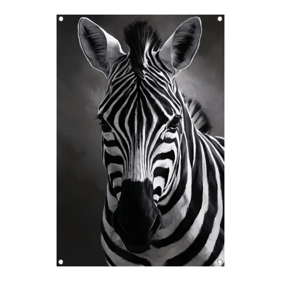 Zebra in Zwart-Wit Monochroom Portret tuinposter
