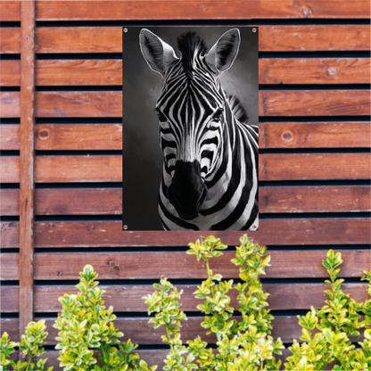 Zebra in Zwart-Wit Monochroom Portret tuinposter