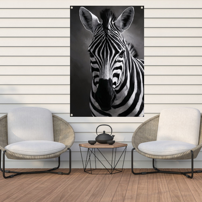 Zebra in Zwart-Wit Monochroom Portret tuinposter