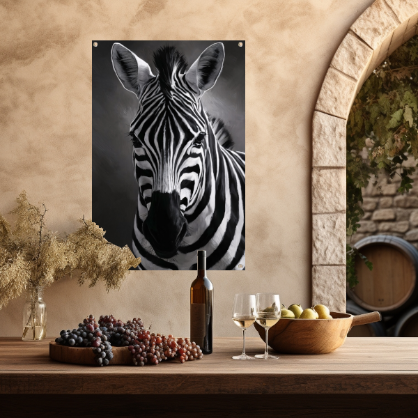Zebra in Zwart-Wit Monochroom Portret tuinposter