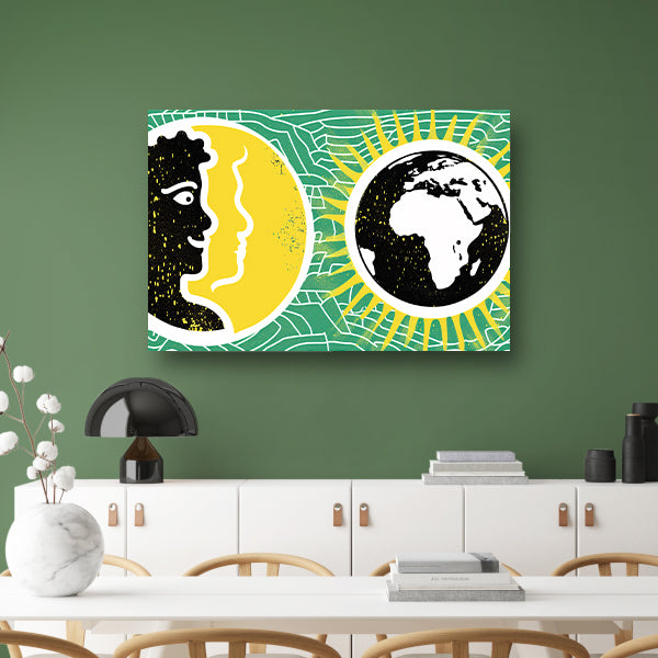 Geel portret naast aarde illustratie  canvas