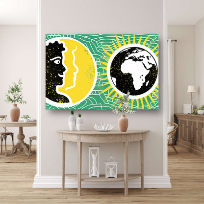 Geel portret naast aarde illustratie   acrylglas