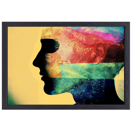 Complexiteit van menselijke emoties gevangen in kleur canvas met baklijst