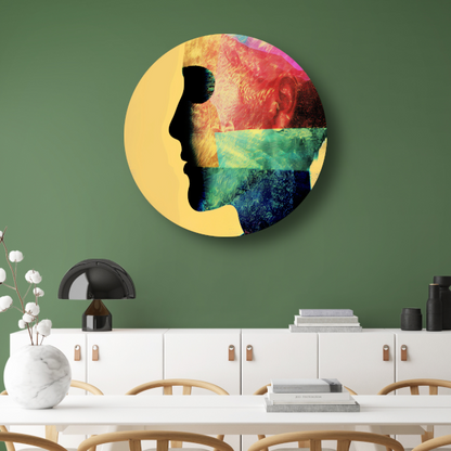 Complexiteit van menselijke emoties gevangen in kleur aluminium muurcirkel