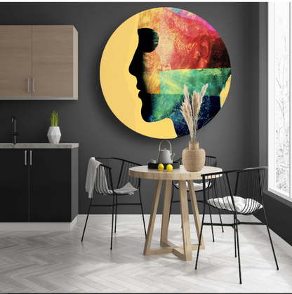 Complexiteit van menselijke emoties gevangen in kleur aluminium muurcirkel