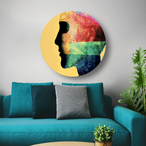Complexiteit van menselijke emoties gevangen in kleur aluminium muurcirkel