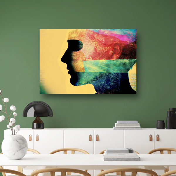 Complexiteit van menselijke emoties gevangen in kleur acrylglas