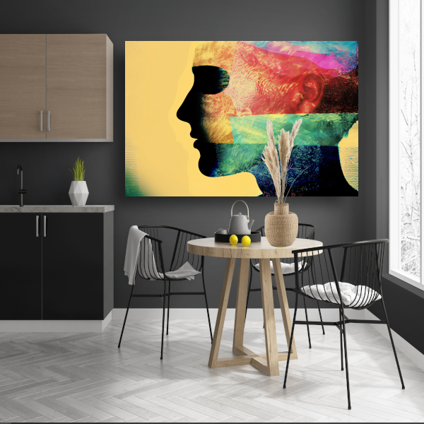 Complexiteit van menselijke emoties gevangen in kleur acrylglas