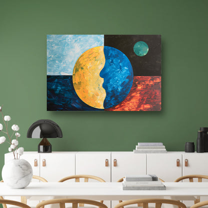 Abstracte weergave van aarde en maancanvas