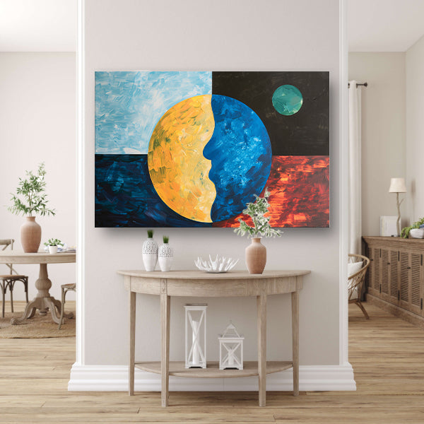 Abstracte weergave van aarde en maancanvas