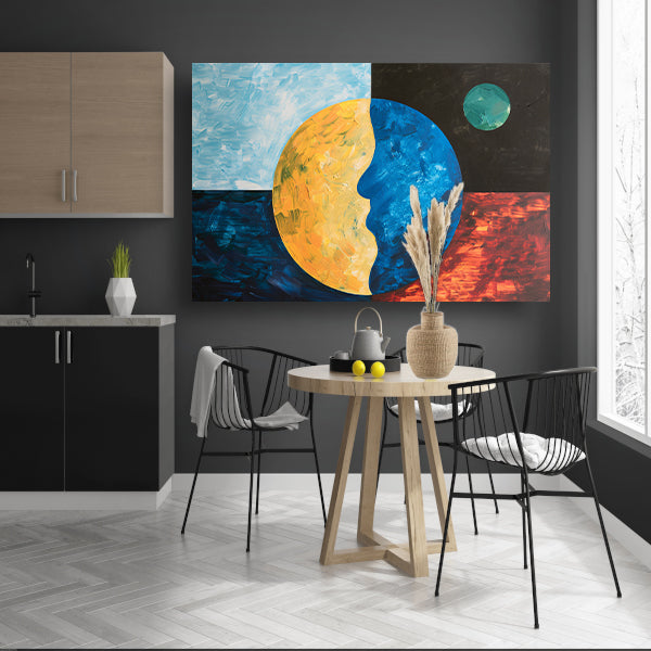 Abstracte weergave van aarde en maancanvas