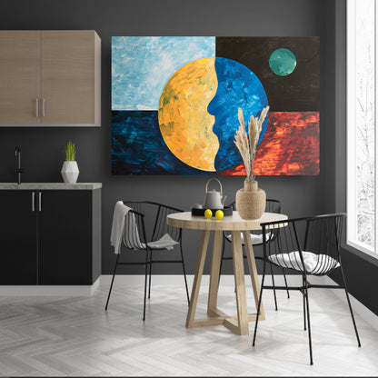 Abstracte weergave van aarde en maancanvas